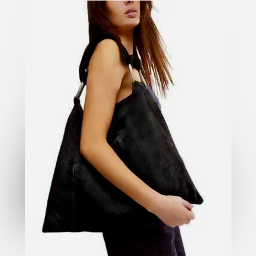 Free People Bobbi Slouch Suede Tote ~ Black NWT - Picture 2 of 10